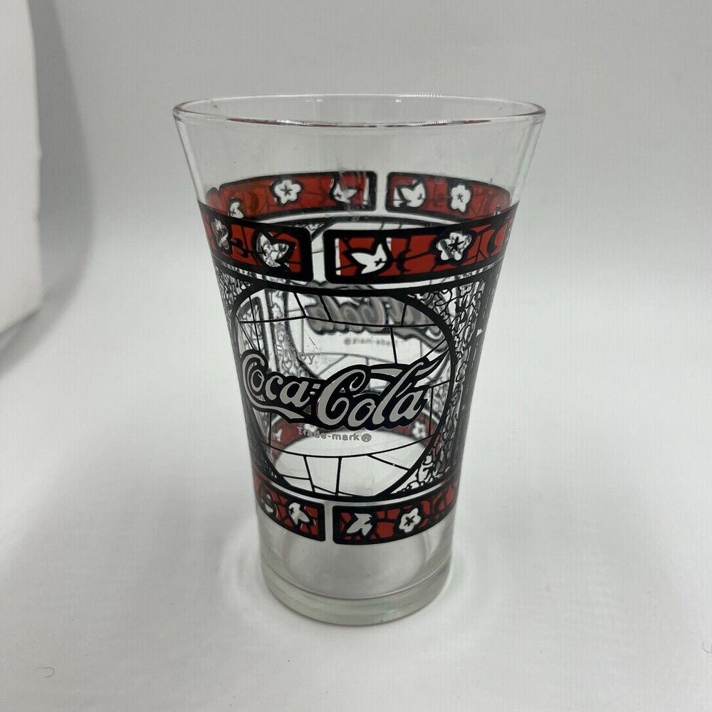 Vintage 70'S Tiffany Style Flared Coca-Cola Glasses Stained Glass